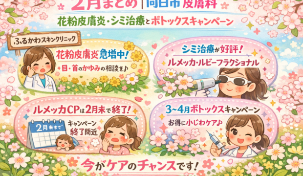 【2月まとめ】花粉皮膚炎・シミ治療とボトックスキャンペーン｜向日市の皮膚科・美容皮膚科