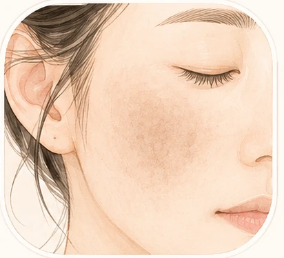 頬に左右対称にもやっと広がる薄い褐色で隆起のない肝斑のイメージ