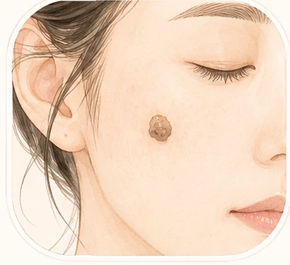 茶色から黒褐色で表面に厚みやざらつきがある脂漏性角化症のイメージ