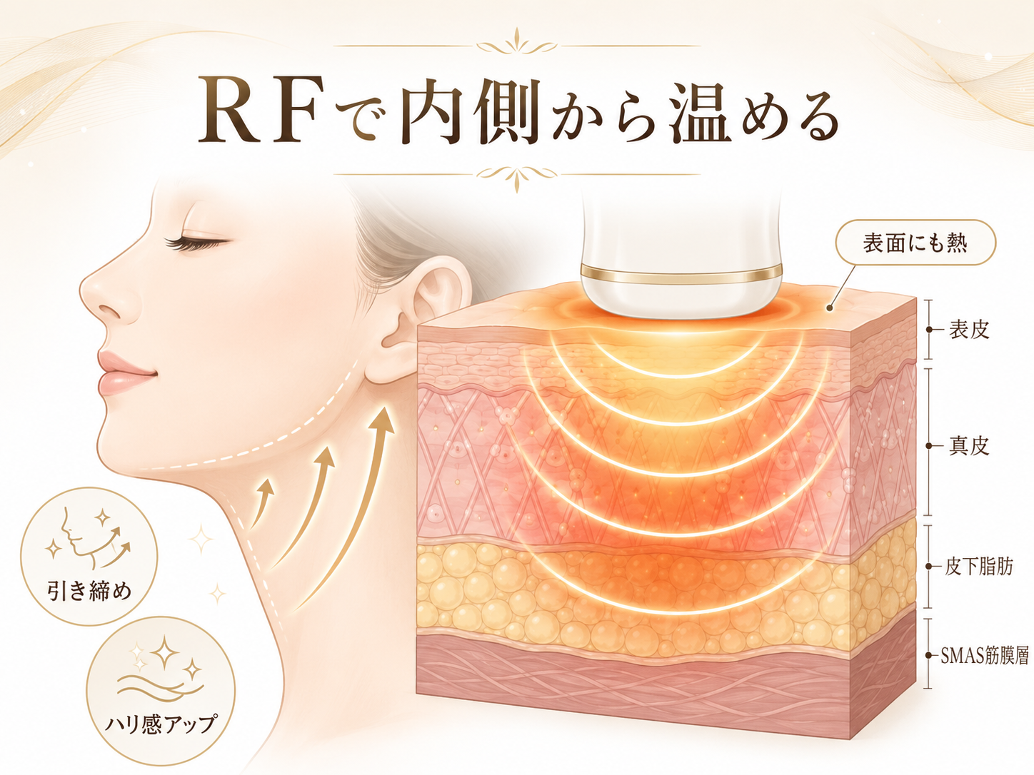 RFで皮膚の内側から温めるイメージ図