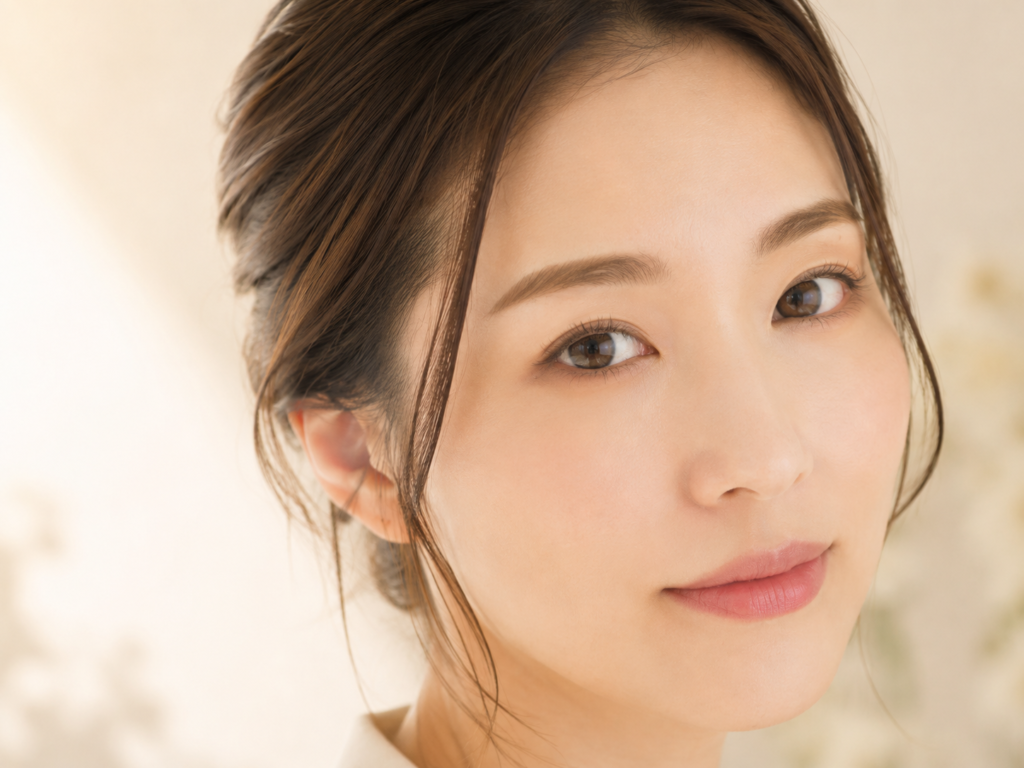 自然な眉アートメイクの仕上がりをイメージした女性の顔